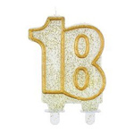 Świeczka na tort 18 złota brokatowa urodzinowa Godan 8 cm 1 sztuka SF-CZ18