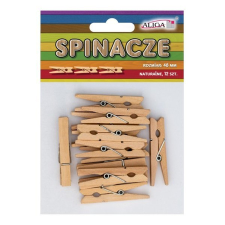 Mini klamerki spinacze dekoracyjne naturalne 48mm 12 sztuk SPIN-0554