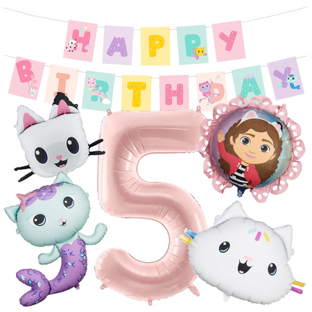 Balony na 5 urodziny Koci Domek Gabi foliowe zestaw zes-GABI17