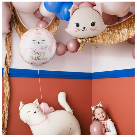Balon foliowy Kotek z napisem Happy Birthday pastylka okrągły 35 cm 1 sztuka FB361