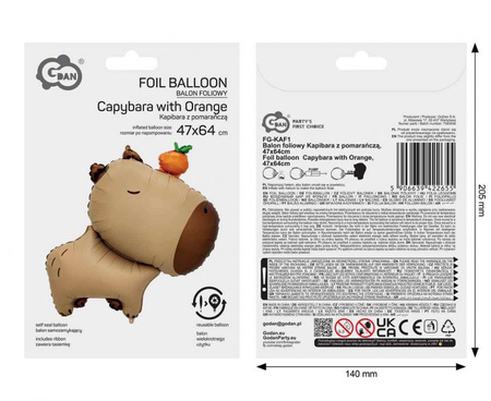 Balon foliowy Kapibara z pomarańczą 47 x 64 cm 1 sztuka FG-KAF1