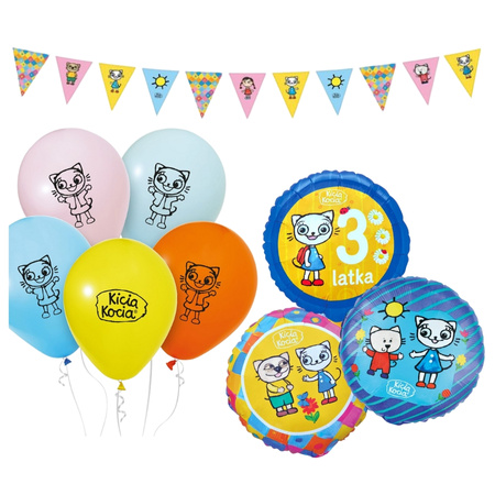 Balony na 3 urodziny Kicia Kocia girlanda kolorowe dekoracje zestaw zes-KICIA14