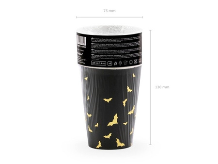 Kubeczki papierowe na Halloween złote Nietoperze 220ml 6 sztuk KPP20-EU1