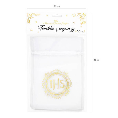 Woreczki z organzy IHS białe 9,5x14,5cm 10 sztuk 127605