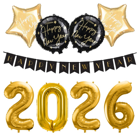Dekoracje na Sylwestra 2026 balony baner złote czarne zes-SYL23