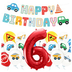 Balony na 6 urodziny Pojazdy Budowa baner Happy Birthday zestaw zes-AUTO19