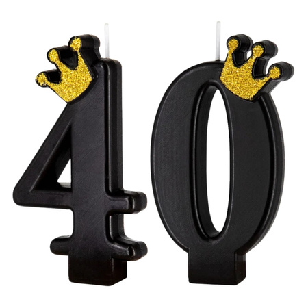 Świeczki na tort 40 czarna złota korona 8,8 cm sw40-2