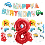 Balony na 8 urodziny Pojazdy Budowa baner Happy Birthday zestaw zes-AUTO21