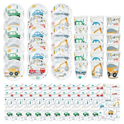 Kubeczki talerzyki serwetki Pojazdy Budowa urodziny zestaw dla 18 osób ZES-AUTO23