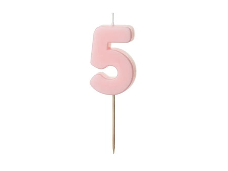 Świeczka na tort cyferka 5 różowa pastelowa jasna 5,5cm 1 sztuka SCU10-5-081J