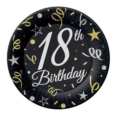 Talerzyki papierowe 18th Birthday czarne 18cm 6 sztuk PW-T187