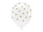 Balony białe w złote gwiazdki 33cm 6 sztuk ECO33P-201-008-6