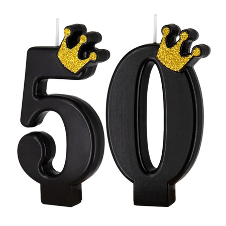 Świeczki na tort 50 czarna złota korona 8,8 cm sw50-2