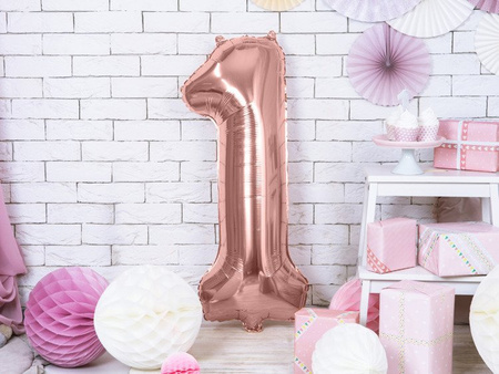 Balon foliowy cyferka 1 różowe złoto 86cm 1 sztuka FB1M-1-019R
