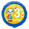 Balon Kicia Kocia 3 latka urodziny okrągły foliowy 36cm Godan 1 sztuka FG-OKK3