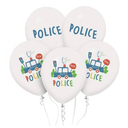 Balony urodzinowe białe policja police 30cm 5 sztuk GZ-POL5