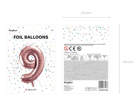 Balon foliowy cyferka 9 różowe złoto 86cm 1 sztuka FB1M-9-019R