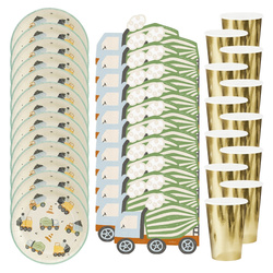Talerzyki kubeczki serwetki papierowe budowa pojazdy budowlane zestaw urodzinowy dla 12 osób zes-AUTO24