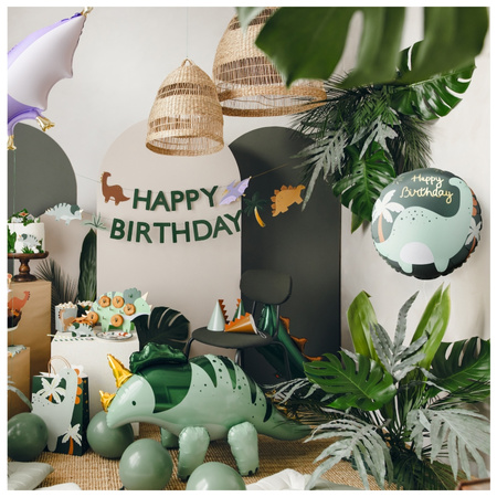 Balon foliowy Dinozaur Brontozaur z napisem Happy Birthday pastylka okrągły 35 cm 1 sztuka FB360