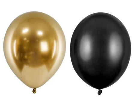 Balony metaliczne czarne i złote 30cm 20 sztuk ZB21