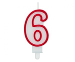 Świeczka na tort cyfra 6 czerwony kontur 8 cm 1 sztuka PF-SCC/6