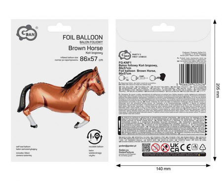 Balon foliowy Koń brązowy 86 x 57 cm 1 sztuka FG-KNF1