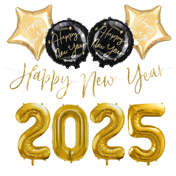 Dekoracje na Sylwestra 2025 balony baner złote czarne zes-SYL12