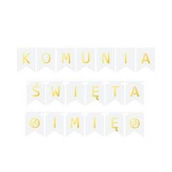 Baner komunijny Komunia Święta + imię flagi złote litery 16cm 1szt BAN-5