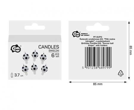 Świeczki na tort Piłka Nożna urodzinowe 3,7cm 6 sztuk Godan PF-SUPO