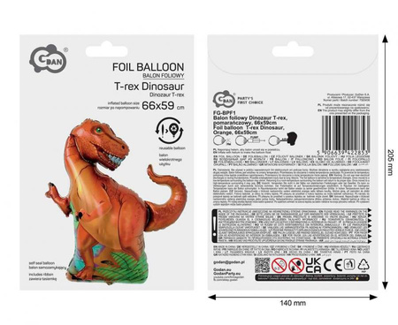 Balon foliowy Dinozaur T-Rex 66 x 59 cm 1 sztuka FG-BPF1