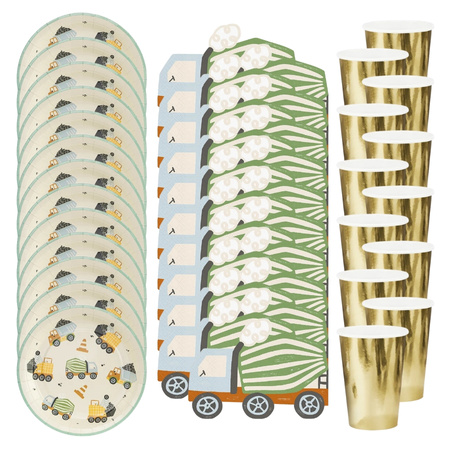 Talerzyki kubeczki serwetki papierowe budowa pojazdy budowlane zestaw urodzinowy dla 12 osób zes-AUTO24