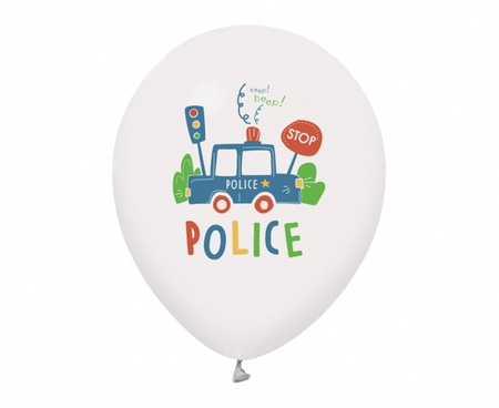 Balony urodzinowe białe policja police 30cm 5 sztuk GZ-POL5