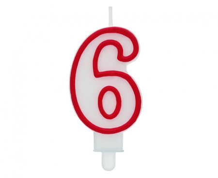 Świeczka na tort cyfra 6 czerwony kontur 8 cm 1 sztuka PF-SCC/6