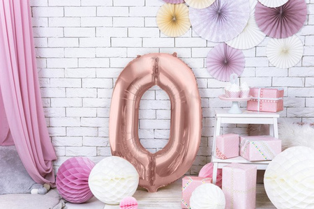 Balon foliowy cyferka 0 różowe złoto 86cm 1 sztuka FB1M-0-019R