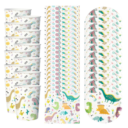 Kubeczki talerzyki serwetki papierowe Dinozaury urodziny zestaw dla 12 osób zes-DINO18