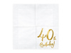 Serwetki na 40 urodziny białe złoty nadruk 33x33cm 20 sztuk SP33-77-40-008 