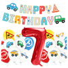 Balony na 7 urodziny Pojazdy Budowa baner Happy Birthday zestaw zes-AUTO20
