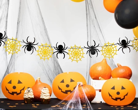 Girlanda na Halloween pajęczyny pająki złote czarne 220cm 1 sztuka 512579