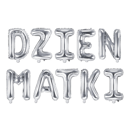 Balony DZIEN MATKI napis foliowe srebrne 35cm FB2M-DZIEN-MATKI-018
