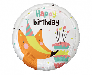 Balon foliowy Lisek z tortem Happy Birthday 45cm 1 sztuka FG-OBLS