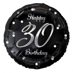 Balon foliowy na 30 urodziny czarny ze srebrnym nadrukiem 45cm 1sztuka FG-O30S