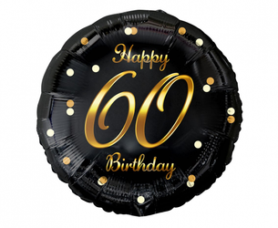 Balon foliowy na 60 urodziny czarny ze złotym nadrukiem 45cm 1sztuka FG-O60Z