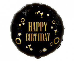 Balon foliowy na urodziny czarny Happy Birthday 45cm 1 sztuka FG-OHBK