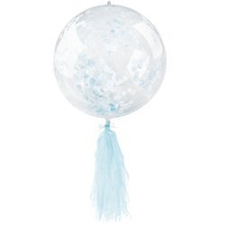 Balon kryształowy z niebieskim konfetti i frędzlami 45cm 1 sztuka BLF5740-nieb