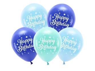 Balony Eco 26cm Happy Birthday niebieskie 5 sztuk  ECO26P-201-001-5x