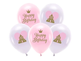 Balony Eco 26cm Happy Birthday różowe księżniczki 5 sztuk ECO33P-205-000-5x