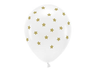 Balony białe w złote gwiazdki 33cm 6 sztuk ECO33P-201-008-6