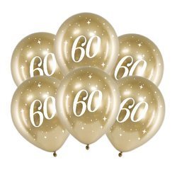 Balony chromowane Glossy złote na 60 urodziny 30cm 6 sztuk CHB14-1-60-019-6