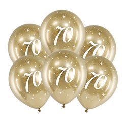 Balony chromowane Glossy złote na 70 urodziny 30cm 6 sztuk CHB14-1-70-019-6