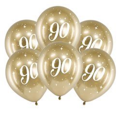 Balony chromowane Glossy złote na 90 urodziny 30cm 6 sztuk CHB14-1-90-019-6